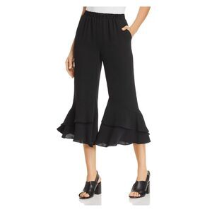 LE GALI Womens Black Ruffled Wear To Work Flare Pants S